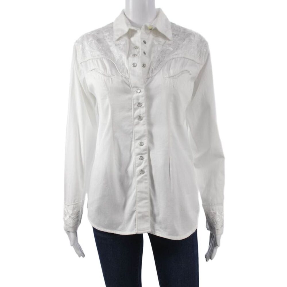 Rockmount Women Collared White Cotton Long Sleeve Western Button-Up Top Size M